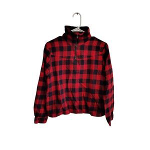 KEREN hart Women's Medium1/4 Zip Red and Black Plaid Long Sleeve Pull-Over